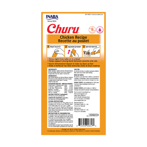 Inaba - Cat Churu - Chicken Recipe - Carton of 6 (24 x 14g Tubes)