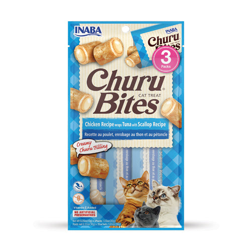 Inaba - Cat Churu Bites - Chicken and Tuna and Scallop Recipe Wraps - Carton of 6 (6x30g)