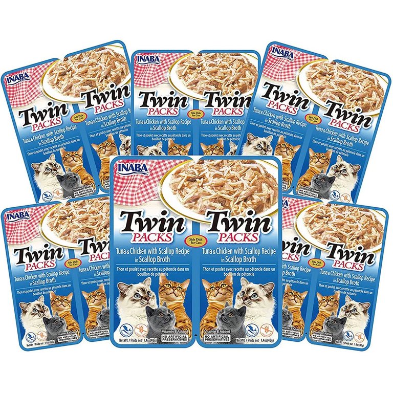 Inaba - Cat Twin Packs - Tuna and Chicken with Scallop Recipe in Scallop Broth - Carton of 6