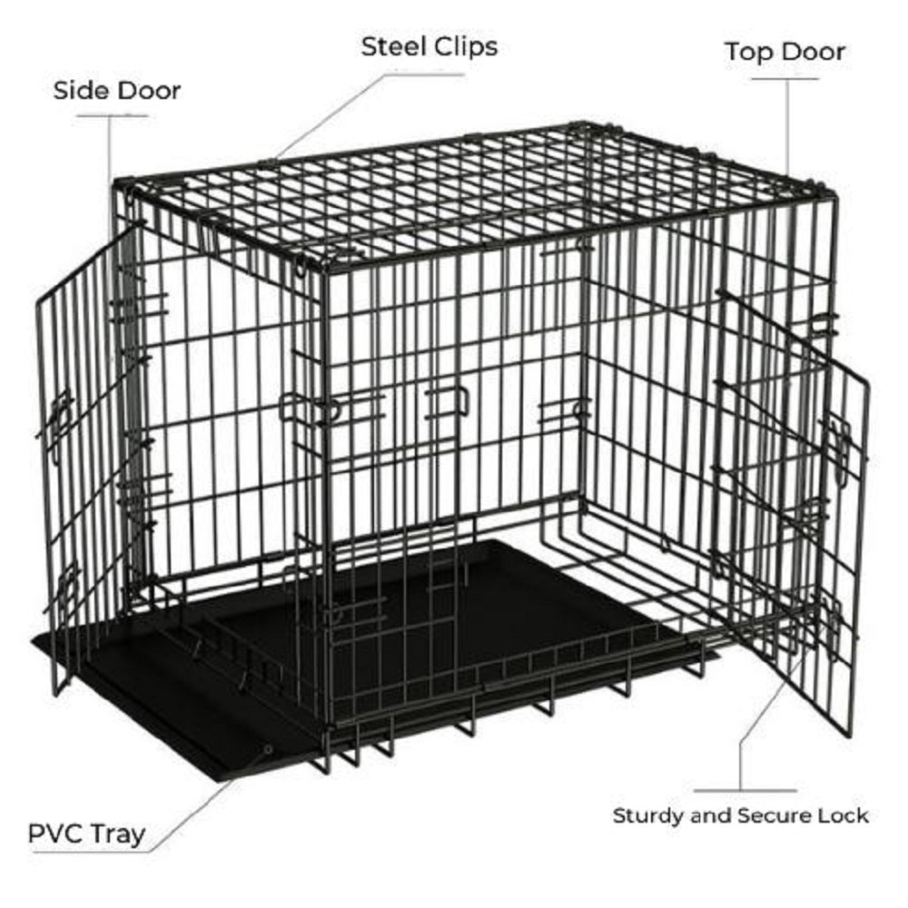Floofi Dog crate- 36"- 3 doors front, side, top, each door with 2 locks