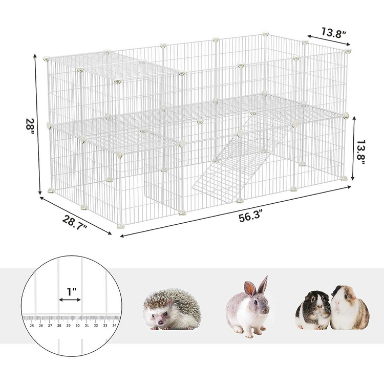 SONGMICS Metal Wire Two-Story Pet Playpen with Zip Ties White for Hedgehogs, hamsters, guinea pigs, or puppies