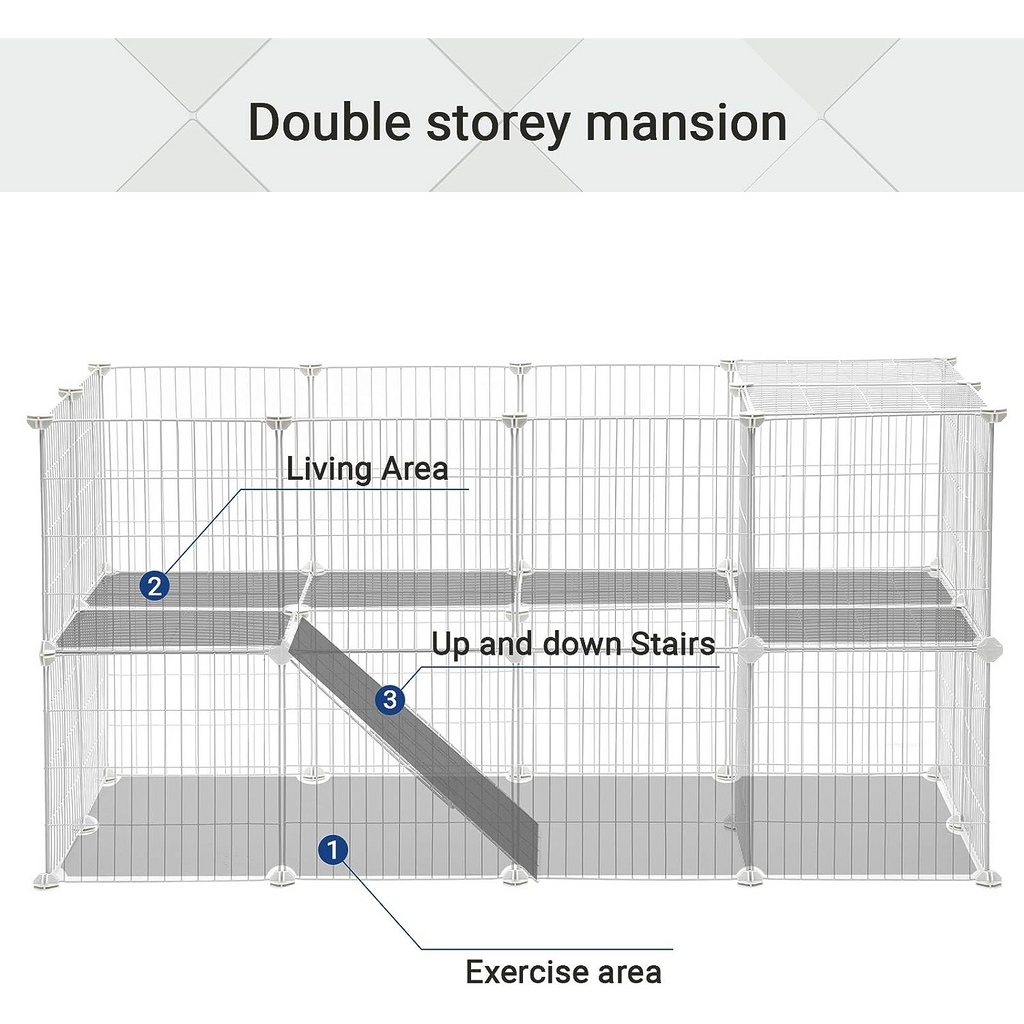 SONGMICS Metal Wire Two-Story Pet Playpen with Zip Ties White for Hedgehogs, hamsters, guinea pigs, or puppies