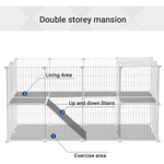 SONGMICS Metal Wire Two-Story Pet Playpen with Zip Ties White for Hedgehogs, hamsters, guinea pigs, or puppies