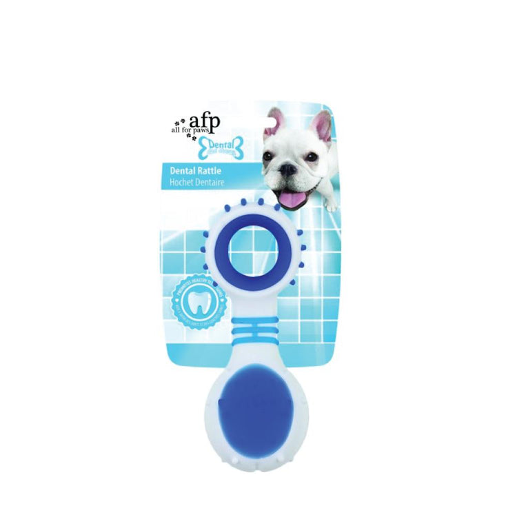 AFF - Dog Dental Rattle - Blue Puppy Teething + Cleaning Gums Rubber Ridges Chew