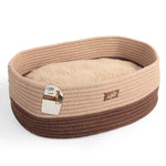 All For Paws Cat Bed Oval - Brown Rope Weave + Removable Fluffy Internal Plush