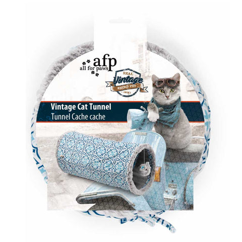 AFP - Cat Tunnel Crinkle Toys - Grey Hide + Play Teaser For Indoor + Outdoor Vintage