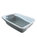 PAWISE-Cat Litter Tray Plastic 48x38.5x12cm Non Spill Mess Guard Rim Grey White Kitty Pan