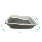 PAWISE-Cat Litter Tray Plastic 48x38.5x12cm Non Spill Mess Guard Rim Grey White Kitty Pan