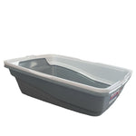 PAWISE-Cat Litter Tray Plastic 48x38.5x12cm Non Spill Mess Guard Rim Grey White Kitty Pan