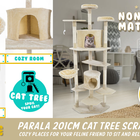 Cat Tree Multi Level Scratcher PARALA 201cm BEIGE