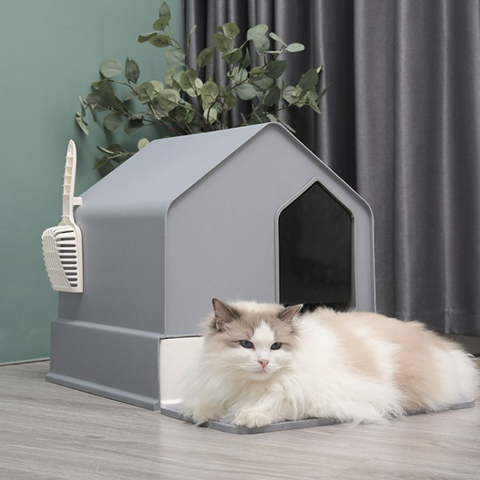 Petwiz Enclosed Cat Litter Box House - Grey