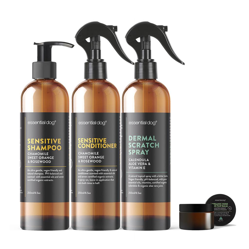 Sensitive Skin Itch Pack: Dog Shampoo, Conditioner, Dermal Scratch Spray & Paw Balm