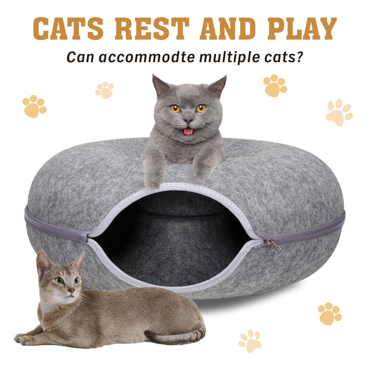 Cat Tunnel Bed Felt Pet Puppy Nest Cave House Round Donut Interactive Play Toy 