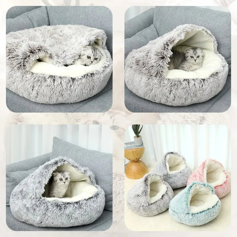 PawfectFriend Cozy Burrowing Cave Pet Bed for Dogs Cats Kitten Plush Warm Soft Sleeping Nest Light Brown Medium