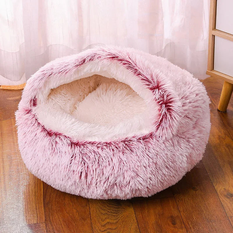 PawfectFriend Cozy Burrowing Cave Pet Bed for Dogs Cats Plush Warm Soft - pink -L-M-S