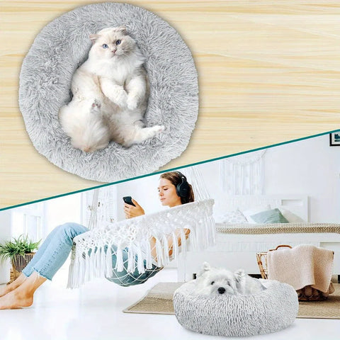  PawfectFriend Dog Pet Cat Calming Bed Plush Beds Large Fluffy Donut Comfy Cushion Puppy Large-60cm cream