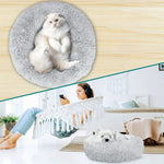 pawfectfriend-Large-60cm light-grey Dog Pet Cat Calming Bed Plush Beds Large Fluffy Donut Comfy Cushion Puppy Mat