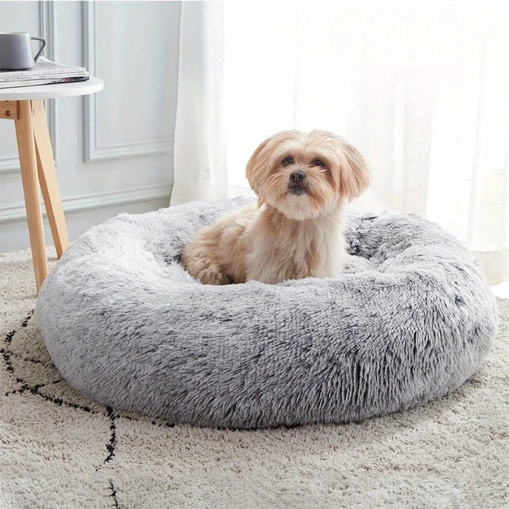 PawfectFriend Dog Pet Cat Calming Bed Plush Beds Large Fluffy Donut Comfy Cushion Puppy XL-70cm pink