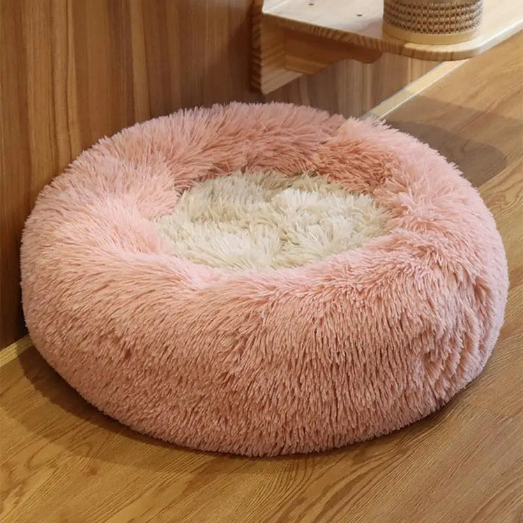 PawfectFriend Dog Pet Cat Calming Bed Plush Beds Large Fluffy Donut Comfy Cushion Puppy XL-70cm pink