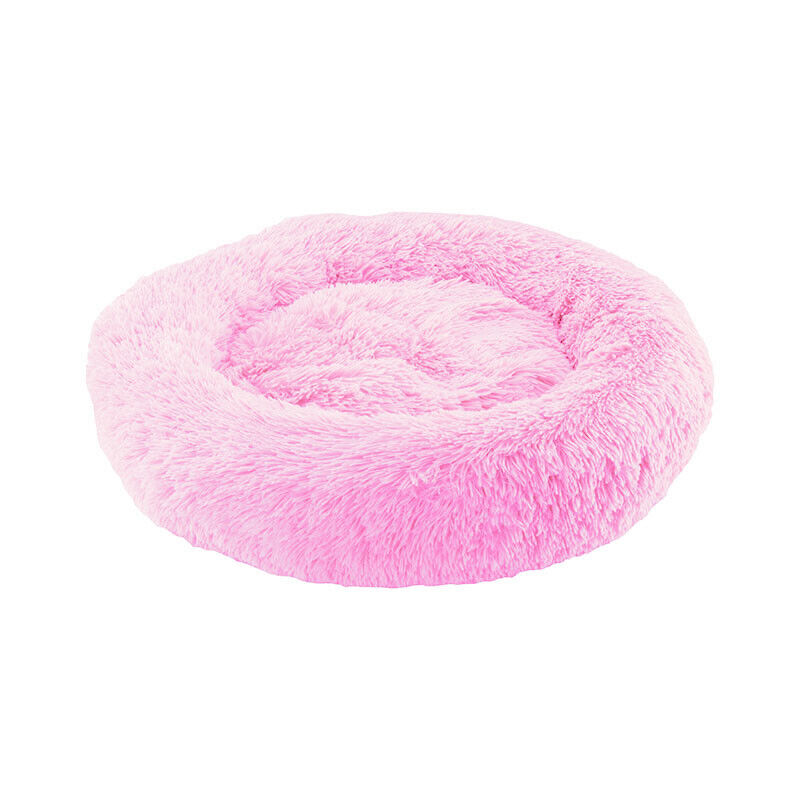 PawfectFriend Dog Pet Cat Calming Bed Plush Beds Large Fluffy Donut Comfy Cushion Puppy XL-70cm pink