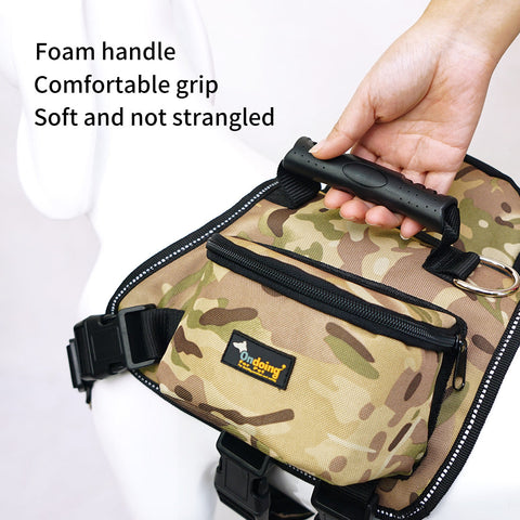 Ondoing Dog Backpack Harness Pet Carrier Saddle Bag Reflective Adjustable Outdoor Hiking-XL-Camo Green