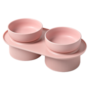 24x Ribbed Ceramic Double Pet Bowl 3pc Set - Emerald