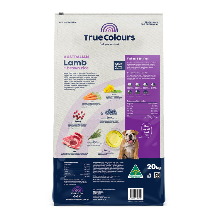 True Colours - Adult Dog - Australian Lamb + Brown Rice - 20kg