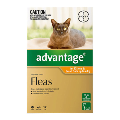 Advantage - Fleas - Kittens & Cats up to 4kg (4 x 0.4ml Tubes