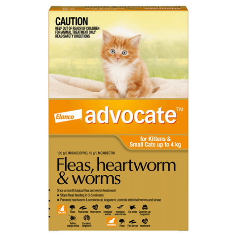Advocate - Fleas, Heartworm & Worms - Kittens & Small Cats up to 4kg (1 x 0.4ml Tube)