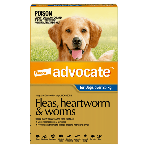 Advocate - Fleas, Heartworm & Worms - Dogs over 25kg (3 x 4.0ml Tubes)