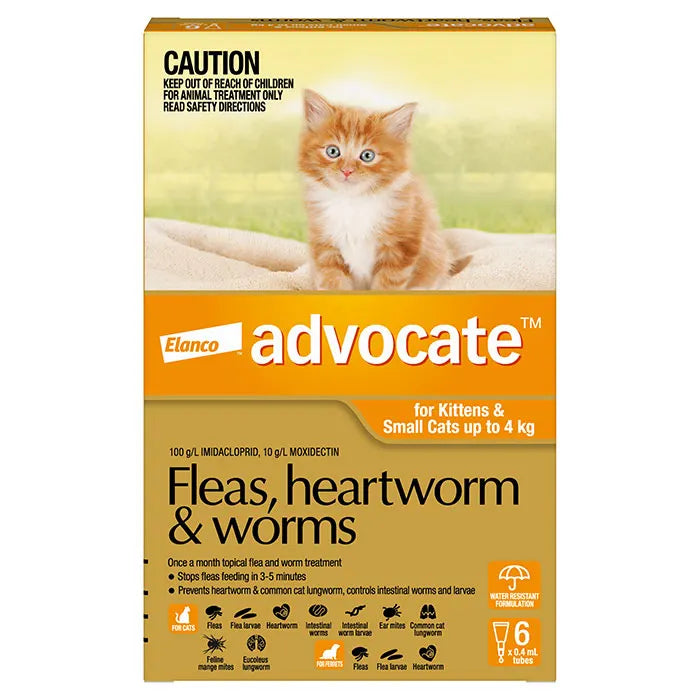 Bayer - Advocate - Flea & Worm Control - Kittens & Cats up to 4kg - 6 x 0.4ml