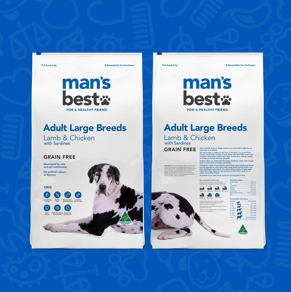 Man's Best - Adult Large Breeds - GRAIN FREE - Lamb & Chicken with Sardines - 12kg