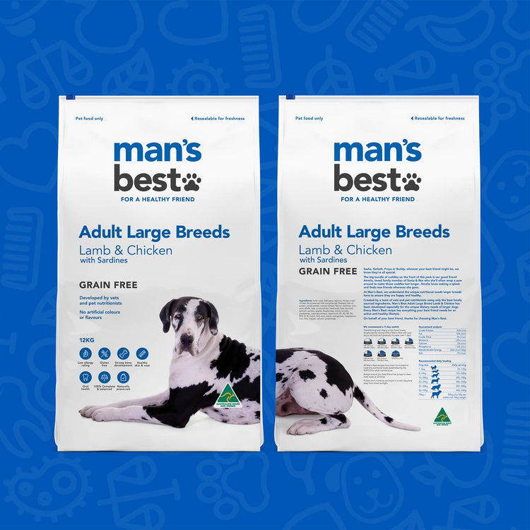 Man's Best - Adult Large Breeds - GRAIN FREE - Lamb & Chicken with Sardines - 12kg