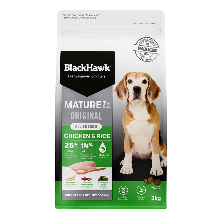 Black Hawk - Mature Dog 7+ - Chicken & Rice - 20kg-3kg