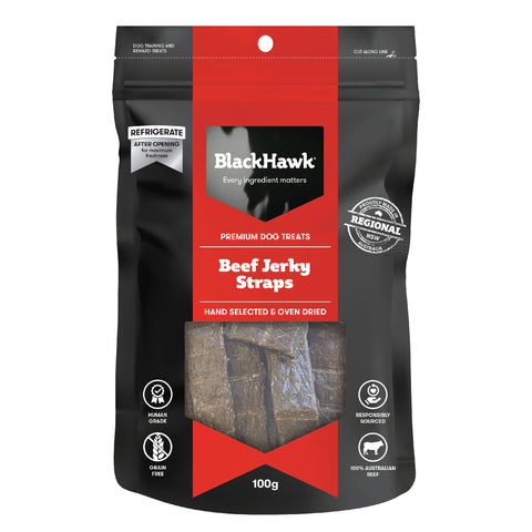 Black Hawk - Premium Dog Treats - Beef Jerky Straps - 100g