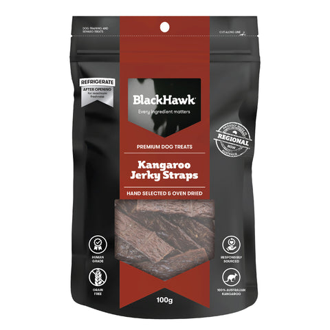 Black Hawk - Premium Dog Treats - Kangaroo Jerky Straps - 100g
