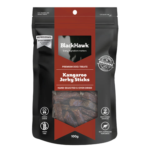 Black Hawk - Premium Dog Treats - Kangaroo Jerky Sticks - 100g