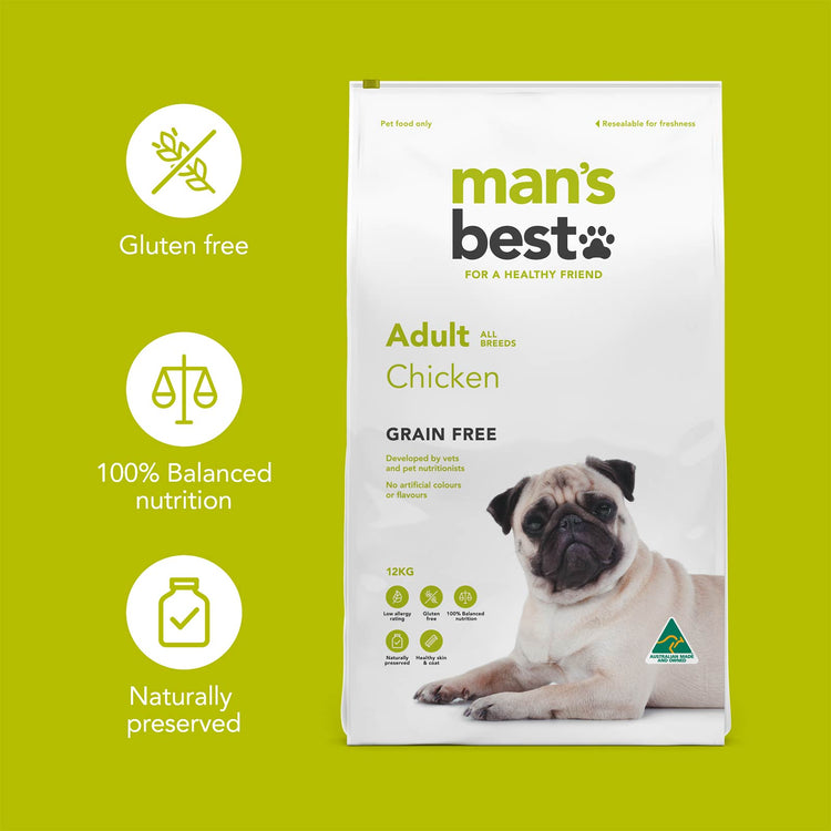 Man's Best - Adult Dog - GRAIN FREE - Chicken - 12kg-2kg