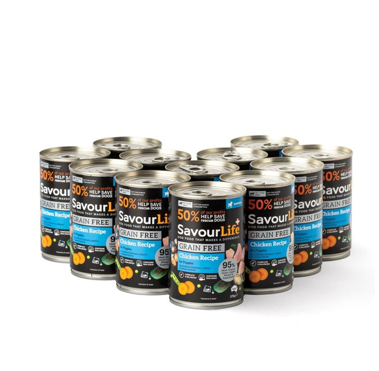 SavourLife - Wet Food Tins - Puppy - GRAIN FREE - Chicken Recipe - 12 x 375g