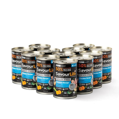 SavourLife - Wet Food Tins - Puppy - GRAIN FREE - Chicken Recipe - 12 x 375g