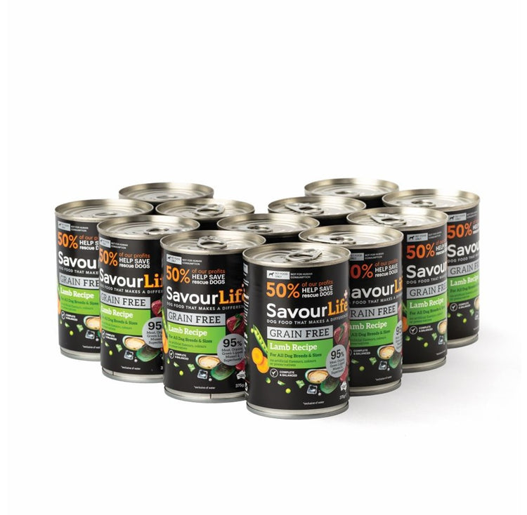 SavourLife - Wet Food Tins - Adult Dog - GRAIN FREE - Lamb Recipe - 12 x 375g