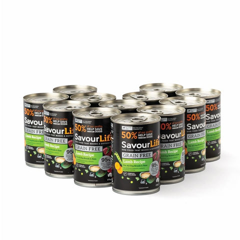 SavourLife - Wet Food Tins - Adult Dog - GRAIN FREE - Lamb Recipe - 12 x 375g