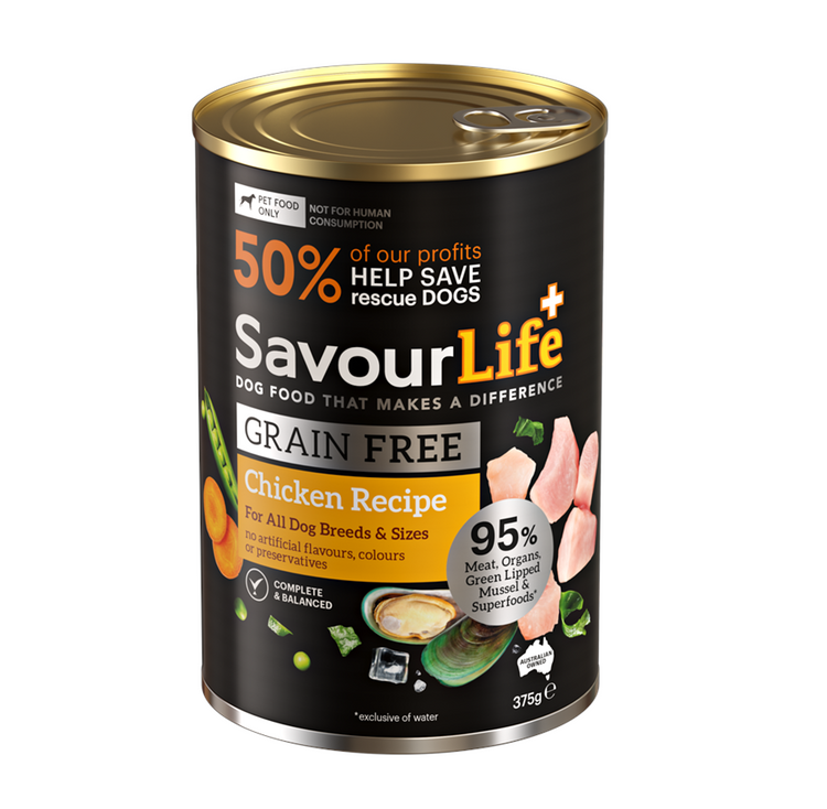 SavourLife - Wet Food Tins - Adult Dog - GRAIN FREE - Chicken Recipe - 12 x 375g