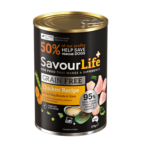 SavourLife - Wet Food Tins - Adult Dog - GRAIN FREE - Chicken Recipe - 12 x 375g