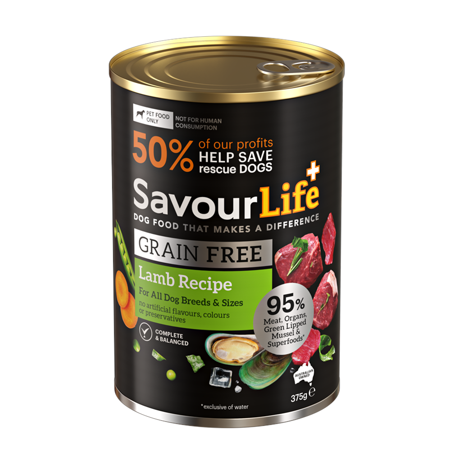 SavourLife - Wet Food Tins - Adult Dog - GRAIN FREE - Lamb Recipe - 12 x 375g