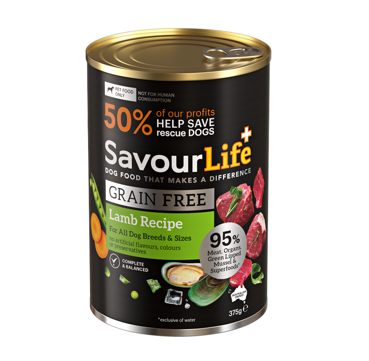 SavourLife - Wet Food Tins - Adult Dog - GRAIN FREE - Lamb Recipe - 12 x 375g