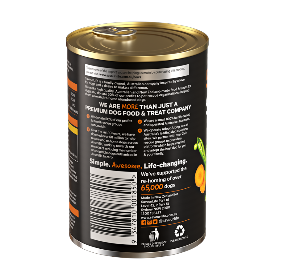 SavourLife - Wet Food Tins - Adult Dog - GRAIN FREE - Lamb Recipe - 12 x 375g