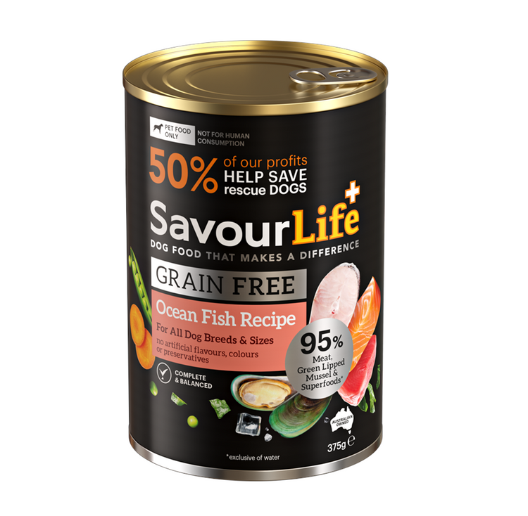 SavourLife - Wet Food Tins - Adult Dog - GRAIN FREE - Ocean Fish Recipe - 12 x 375g