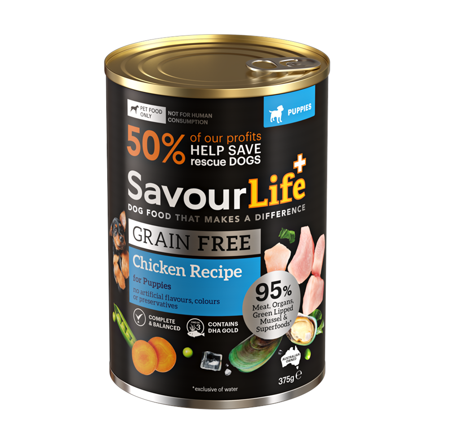 SavourLife - Wet Food Tins - Puppy - GRAIN FREE - Chicken Recipe - 12 x 375g