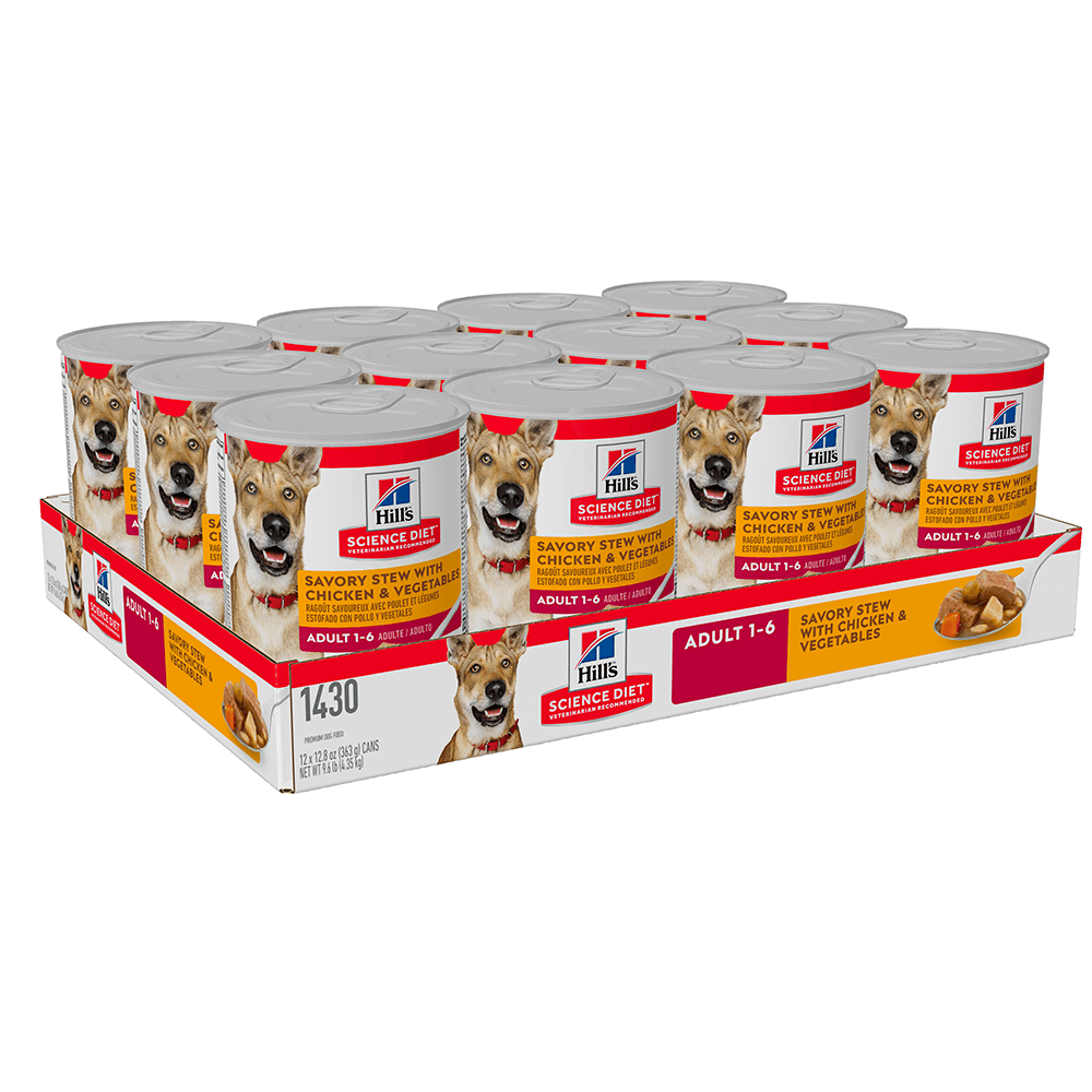 Hill’s - Science Diet - Wet Food Tins - Adult Dog (1-6) - Savory Stew Chicken & Veg - 12 x 363g